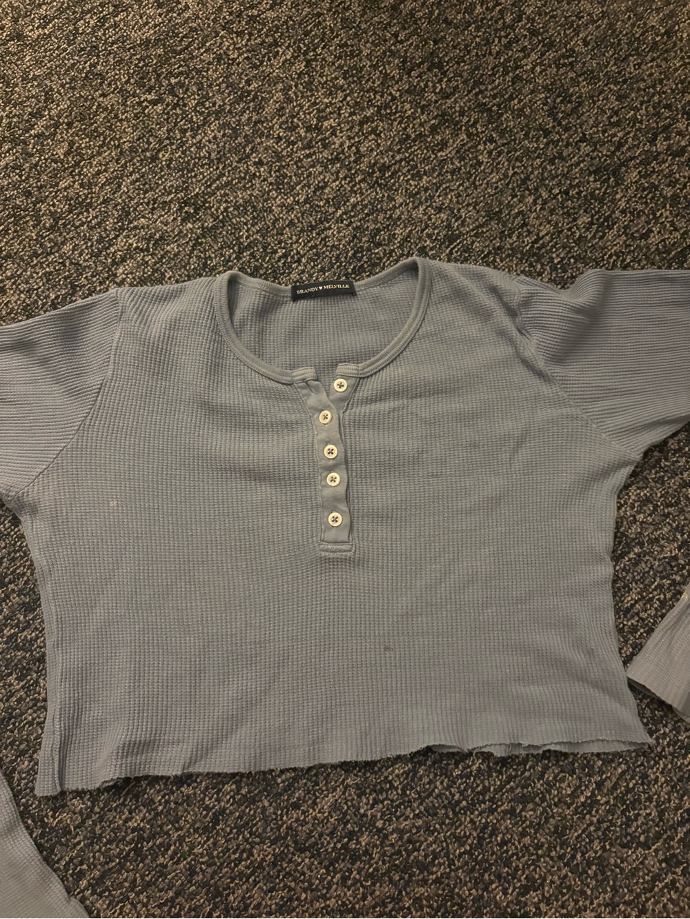 Brandy Melville Blue Waffle Knit Henley Long Sleeve Top Size Small
